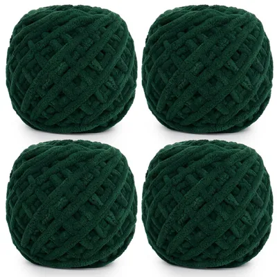 Image de Fil à crocheter épais, vert foncé, 4 pelotes de 100g. Laine douce pour tricoter, idéale pour les débutants