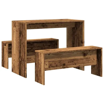 Obrázek produktu pro třídílná jídelní sada stolu a lavice vidaXL z materiálu na bázi dřeva ve vzhledu regenerovaného dřeva