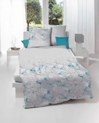 Produktbild von Kaeppel Mako-Satin Bettwäsche Realize Geometrisch 100% Baumwolle Reißverschluss Bettbezug Kissenbezug Bettgarnitur Bettwäsche-Set 135x200 cm Türkis