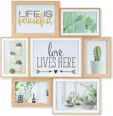 Produktbild von Bilderrahmen Collage B x H 46x47cm 7 Fotos 10x15 13x18 15x20 Natur Eiche Holz