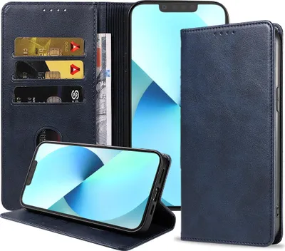 Produktbild von Smartphonica iPhone 13 Mini  Kunstledertasche mit Magnetverschluss und Kartenhaltern Buchhülle - Blau