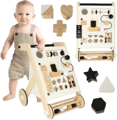 Produktbild von Lauflernwagen aus Holz, Lauflernwagen Schieben Baby, Spiel- und Lernaktivitäten, Lernspielzeug ab 12 Monaten, Lauflernhilfe, Manipulationstafel