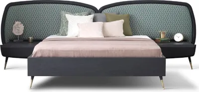 Produktbild von Casa Padrino Luxus Schlafzimmer Set Grün / Schwarz / Antik Messing - 1 Doppelbett mit Kopfteil & 2 Nachtkommoden - Luxus Schlafzimmer Möbel - Luxus Schlafzimmer Einrichtung