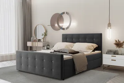 Zdjęcie produktu dla Łóżko kontynentalne AMOR z materacem 140x200 tkanina Soro grafitowy