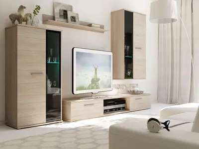 Produktbild von TOP Wohnwand Salsa Anbauwand Wohnkombi Wohnzimmer Sonoma Eiche matt + schwarz