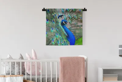 Produktbild von MuchoWow® Wandteppich Wandbehang Porträt - Pfau - Federn 60x60 cm Tapisserie Dekoration Wandtuch - Dekorationen - Wand Decke