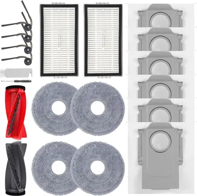 Produktbild von Zubehör für Roborock Saros 10R,Saros 20,Qrevo CurvX,Qrevo Curv 2 Pro/ProX Staubsauger,1 Hauptbürsten,2 HEPA-Filter,6 Staubbeutel,4 Wischtücher,4 Seitenbürsten,1 Bürste,1 Schraubendreher Ersatzteilset