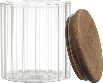 Zdjęcie produktu dla HowHomely | Słoik do przechowywania - ARNO - 500 ml - Przezroczysty - Elegancki design - Drewniana pokrywka - Organizacja kuchni