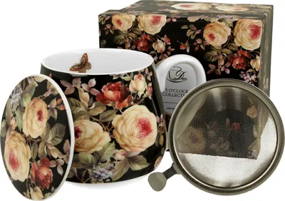 Produktbild von DUO FLORAL Fassbecher 430 ml WARDA mit Teesieb, New Bone China Porzellan