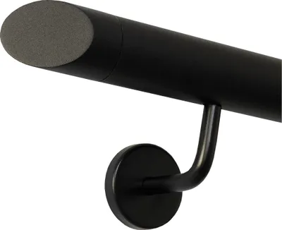 Produktbild von Handlauf schwarz pulverbeschichtet V2A Edelstahl Geländer innen außen wetterfest beständig 40 cm mit 2 Halter schräges Endstück