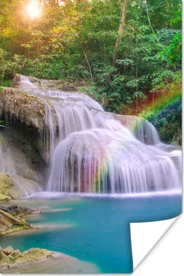 Produktbild von MuchoWow® Poster Regenbogen - Sonne - Wasserfall - Natur 120x180 cm - Kunstposter