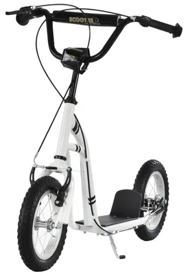 Zdjęcie produktu dla Tretroller, hulajnoga dla dzieci z podwójnym hamulcem, metalowa rama aluminiowa, kolor biały | od 5 lat | maksymalne obciążenie 100 kg | średnica kół 12 cali | wymiary: 120x58x95 cm