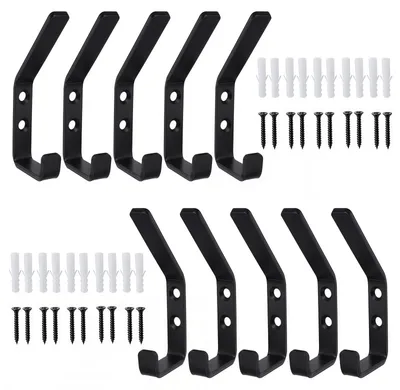 Produktbild von 10 schwarze Kleiderhaken, 12,6 mm Metallhaken für Akustikpaneele, Zubehör für Akustikpaneele mit Gummistoppern und Schrauben für Schlafzimmer, Küche, Badezimmer, Wandpaneele, Kleiderhaken (10, schwarz)