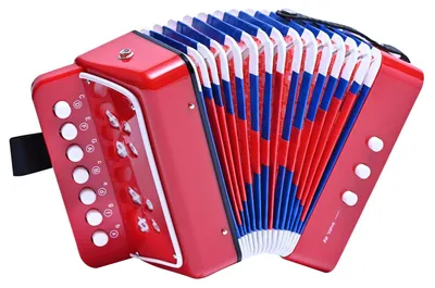 Produktbild von Spielzeug Knopfakkordeon Ziehharmonika Akkordeon - 7 Tasten - 14 Töne - Rot - Mit Lehrbuch