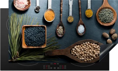 Produktbild von KitchenYeah© Herdabdeckplatte Kräuter - Löffel - Gewürze - Küche , 90x52cm, Küche Deko, Glaskeramikkochfeld Herdabdeckung, Abdeckplatte fùr Kochfeld