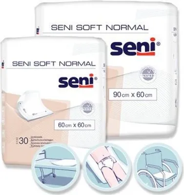 Produktbild von Bettschutzunterlagen Seni Soft Normal 90 x 60 cm (1 Karton: 4 x 30 Stück)>>>>