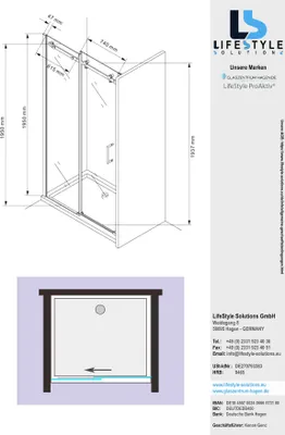Obrázok produktu pre Glaszentrum Hagen 140x195 cm Posuvne dvere sprchoveho kuta ESG Glas