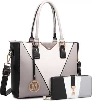 Image de Miss Lulu Femme Sac à main Sac à bandoulière Shopper Design en V Gris Set de 2 pièces