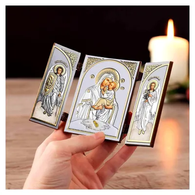 Produktbild von Gottesmutter von Pochaev - Holz Ikone Triptychon Christlich -Reise Altar 16841