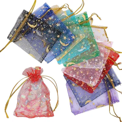 Produktbild von 100 Stück 7 x 9 cm Geschenksäckchen für Hochzeiten | Organzasäckchen für Schmuck und kleine Geschenke mit Kordelzug