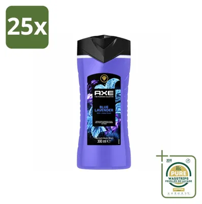 Imagen del producto de 25 unidades de gel de ducha AXE Blue Lavender, 300 ml cada uno. Pack ahorro