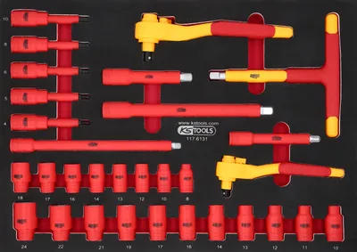 Immagine prodotto di KS TOOLS Set di chiavi a bussola isolate da 3/8"+1/2" con inserto in schiuma 31 pezzi - 117.6131