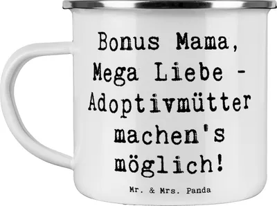 Produktbild von Mr. & Mrs. Panda Emaille Becher Spruch Adoptivmutter Liebe - Weiß - Geschenk, Kaffeepott, Geschenke, Verwandte, Mutterschaft, Adoption, Familienliebe, Pott, Teetasse