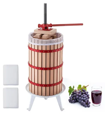 Produktbild von VEVOR Manuelle Beerenpresse 30 L, Weinpresse und Obstpresse für Äpfel, Weintrauben, Orangen und Gemüse, Korb aus Massivem Buchenholz, Apfelpresse mit 2 Filterbeuteln & Hebelgriff, Saftpresse