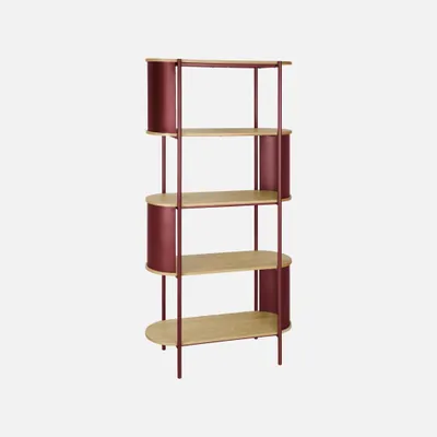 Immagine prodotto di Libreria in metallo curvato e legno a 5 livelli, Rosso