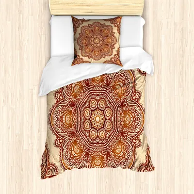 Produktbild von ABAKUHAUS Ethnisch Mantele, Mehndi Paisley Floral, Milbensicher Allergiker geeignet mit Kissenbezügen, 135 cm x 200 cm - 80 x 80 cm, Dunkelbraun Hellbraun