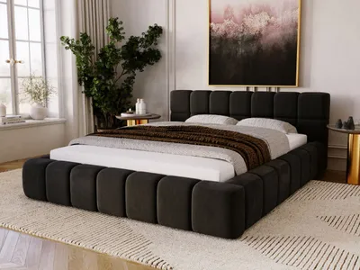 Produktbild von GrainGold Polsterbett Alicante 120x200 cm - Bett 120x200, Polsterbett mit Bettkasten und Lattenrost - Schwarz (Royal 31)