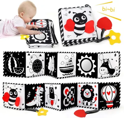 Produktbild von Sensorisches Spielzeug für Babys, Montessori-Spielzeug für Babys, 0-12 Monate, schwarz-weiß, weiche Bücher, Spielzeug mit Spiegel, doppelseitig