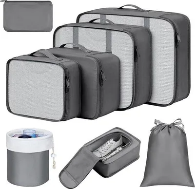 Produktbild von Famanu Verpackungswürfel für Koffer - Set von 8 Stück - Reiseorganisatorentaschen - Grau