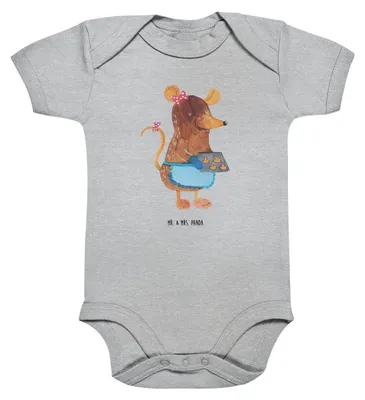 Produktbild von Mr. & Mrs. Panda babykleidung body Maus Kekse 1. - 3. Monat - Heather Grey - Geschenk, Weihnachten, Einteiler, overall baby, Backen, Kurzarmbody, Strampler, Plätzchen