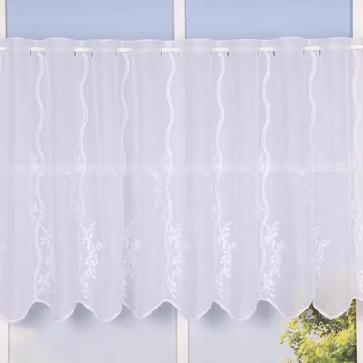 Produktbild von Scheibengardine Meterware Leinenstruktur Voile Stickerei Blumenranke n