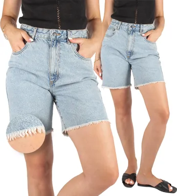 Produktbild von FIRI Damen-Jeansshorts mit Fransen, 100 % Baumwolle, MOM FIT, Blau 46 3XL