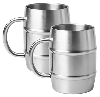 Edelstahlbecher 500 ml, 2er-Set, doppelwandig, isolierend, mit Henkel