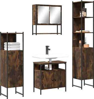 Produktbild von 4-tlg. Badmöbel-Set Räuchereiche Holzwerkstoff