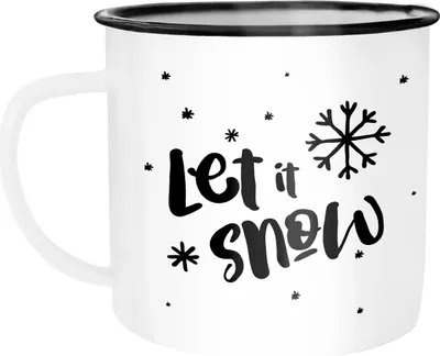 Produktbild von Emaille Tasse Becher Let it snow Weihnachten Schnee Schneeflocken Weihnachtstasse Autiga® weiß-schwarz unisize