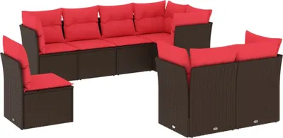 Image de vidaXL Ensemble de jardin canapé 8 pièces avec coussins Marron Poly rotin
