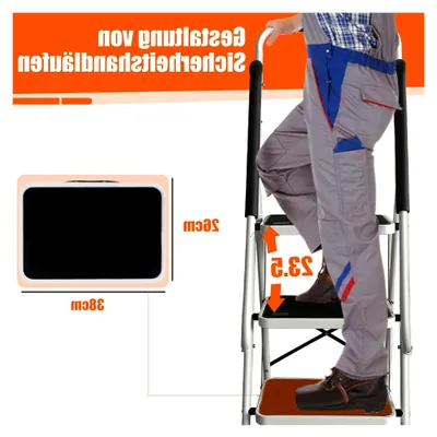 Produktbild von 4-Stufen Klappleiter mit Handlauf – Leiter mit breitem Anti-Rutsch-Pedal, Trittleiter mit bequemem Handlauf (150 kg Belastung) – Klappbare Leiter für Haushalt, Garten und DIY