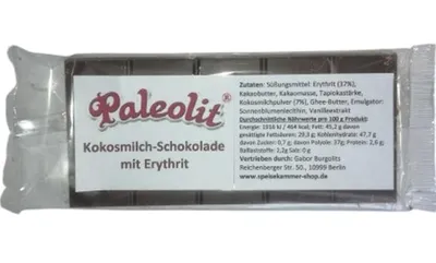 Produktbild von Paleolit Kokosmilch Schokolade mit Erythrit 80g / ohne Zuckerzusatz / paleo