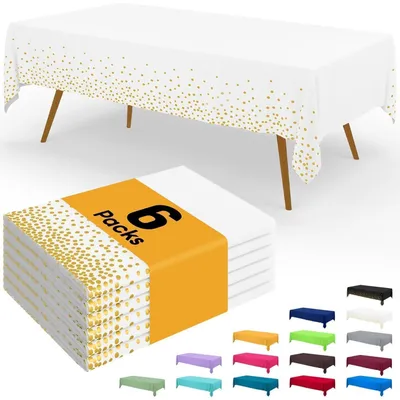 Obrázok produktu pre Jednorazové obrusy, 6 kusov, 137 x 274 cm, biela a zlatá farba, materiál: PEVA