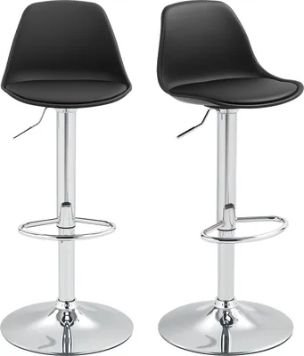 Produktbild von Barhocker 2er Set, Gepolstert Barstuhl mit Stahlgestell, Lehne, Höhenverstellbar Küchenstühle mit Fußstütze 360° Drehbar Tresenhocker für Küche, Wohnzimmer, Esszimmer, Kunstleder Schwarz Aosom