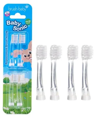 Imagen del producto de Brush-Baby BabySonic, juego de 4 unidades, transparente, apto para bebés de 3 meses, extra suave, para uso hasta los 18 meses, marca Brush-Baby