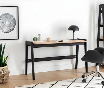 Zdjęcie produktu dla Czarno-beżowe biurko komputerowe Solidne biurko Designr Meble biurowe