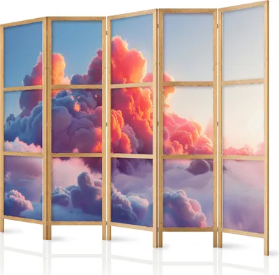 Produktbild von 5-teiliger Einseitiger Vlies Japanischer Paravent - Twilight Spectacle: Clouds in Shades of Pink and Violet 225x172 cm Landschaften b-H-10030-bh-a