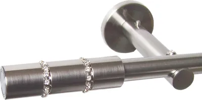 Produktbild von Gardinenstange Set Edelstahl Look Metall Ø 16mm zur Wandbefestigung 1-lauf Modern Kappe mit Kristall , Länge wählbar H12E26