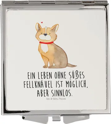 Produktbild von Mr. & Mrs. Panda Taschenspiegel Hund Glück - Weiß - Geschenk, Corgie, Sprüche, Klappbarer Spiegel, klappbar, Spruch, Kleiner, Herz, Liebe, Schminkspiegel, Kosmetikspiegel