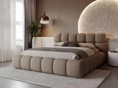Produktbild von GrainGold Polsterbett Modo 200x200 cm - Bett 200x200, Polsterbett mit Bettkasten & Lattenrost - Bett mit Bouclé-Stoff - Braun